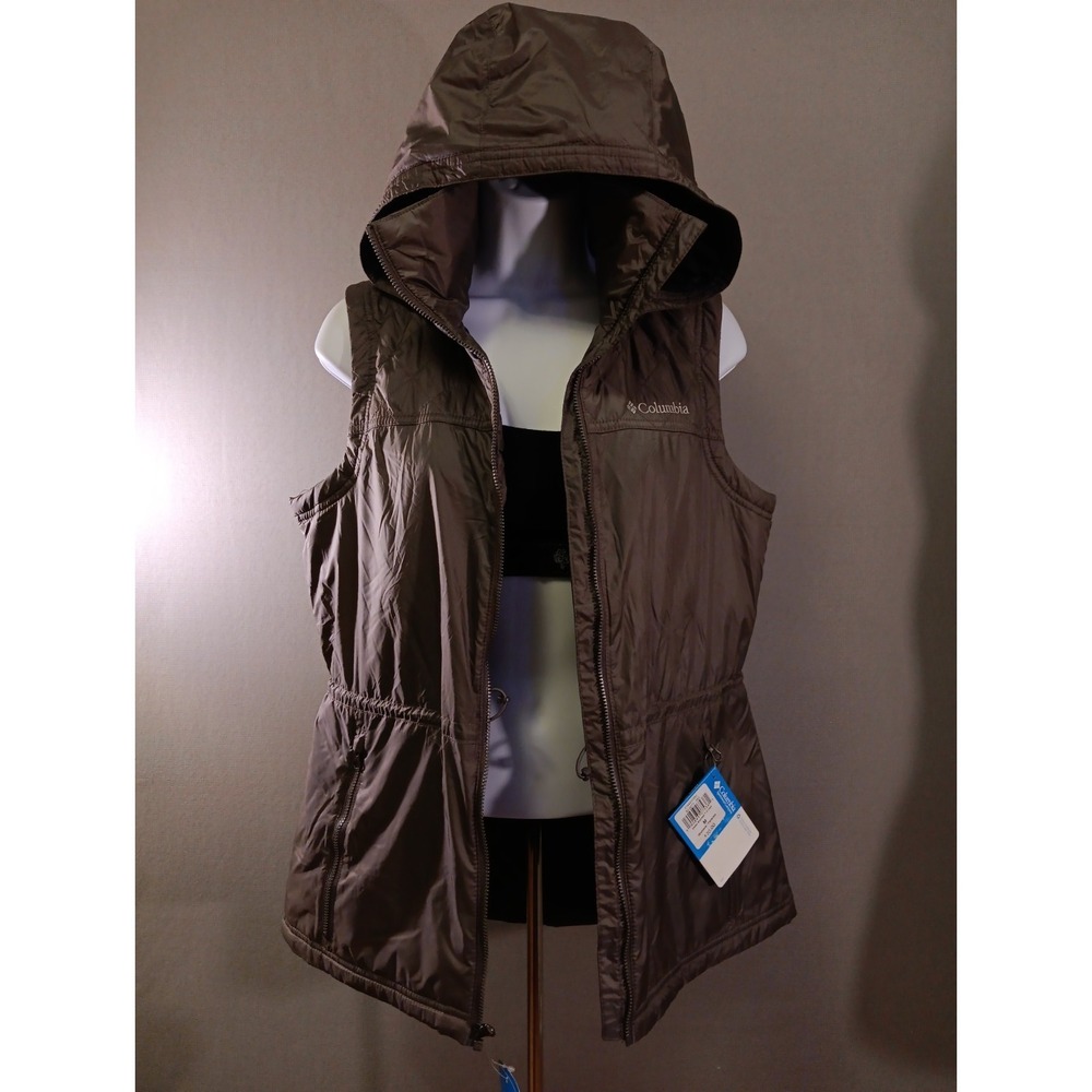Columbia Gray Zip Up Hooded Insulated Water Resistant Vest Womens Size M Y2K NWT